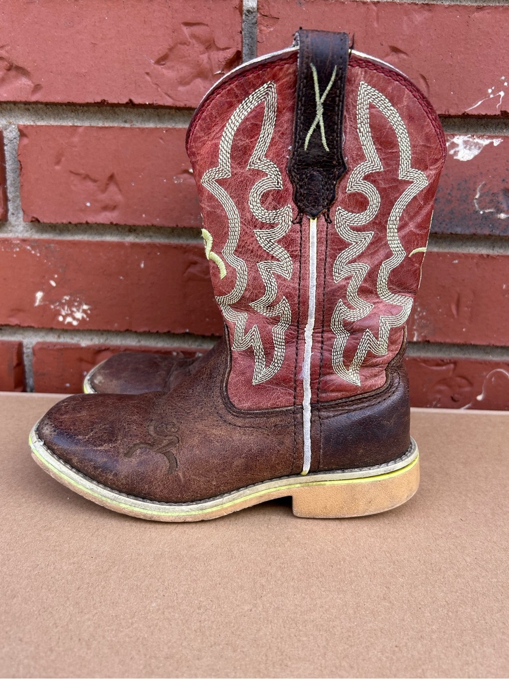 Twisted X Western Cowboy Boots Square Toe Leather Boys 10/ 11c Brown Pull on